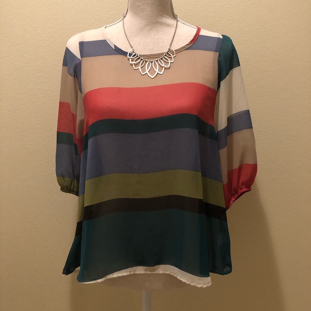 Bobeau multi colored three quarters sleeve top